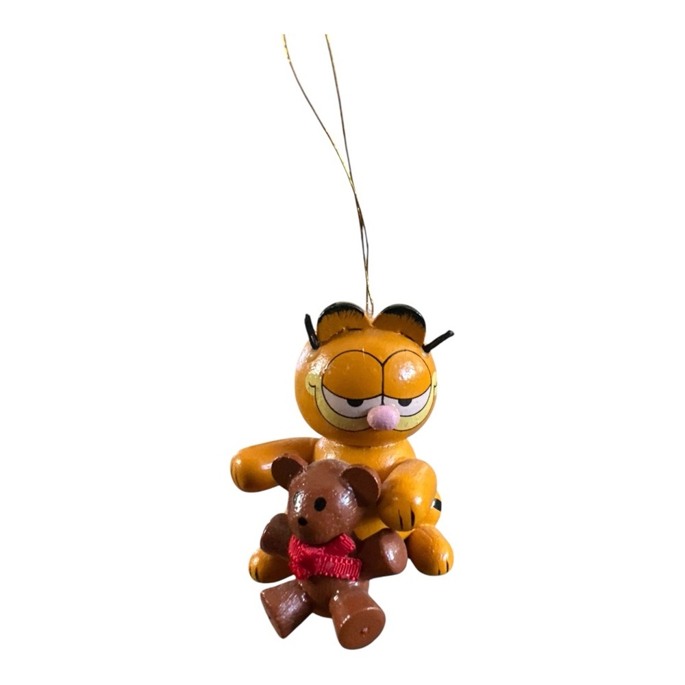 Vintage Rare 1980’s Daikin Wooden Garfield Cat Teddy Christmas Tree Ornament